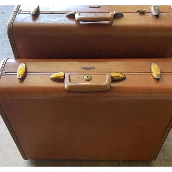 Samsonite Vintage Streamlite Suitcases Luggage Solid Brown 1950s RARE Style 4651 - Picture 6 of 16